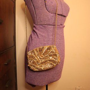 Delicate Carla Marchi Gold Sequin Purse with Beaded Strap